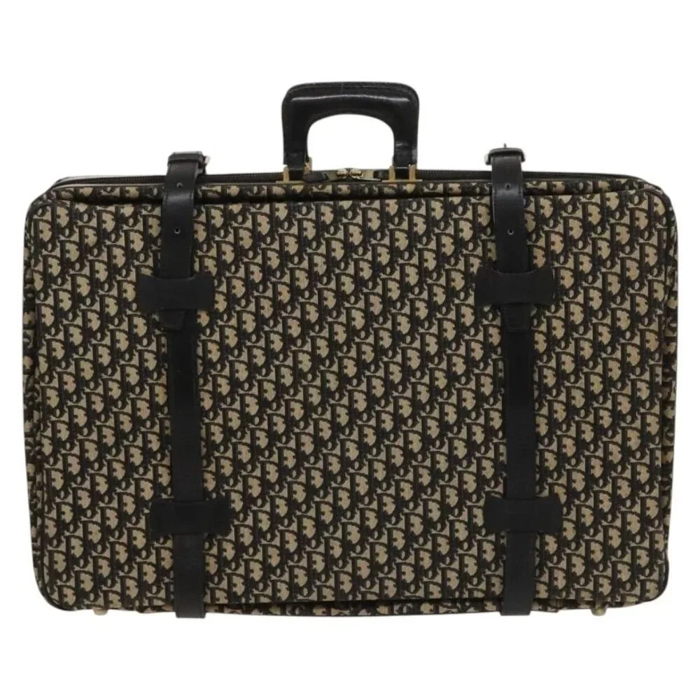 Christian Dior Trotter Canvas Trunk Navy Gold Auth 128550